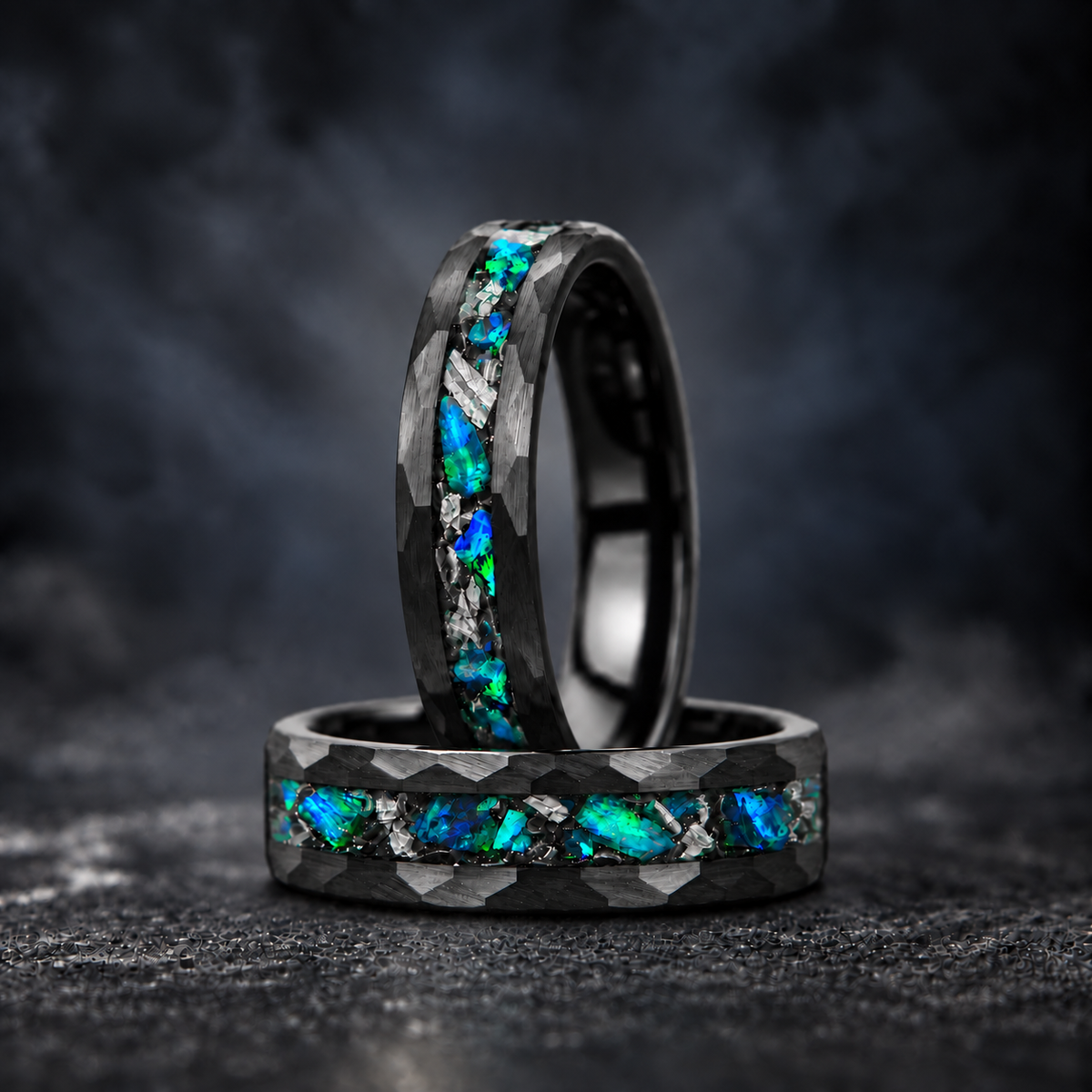 Midnight Tide — Emerald Blue Opal & Meteorite Ring