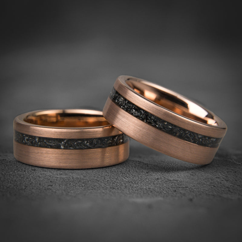 EMBERSTONE - Alliance de mariage en tungstène or rose brossé