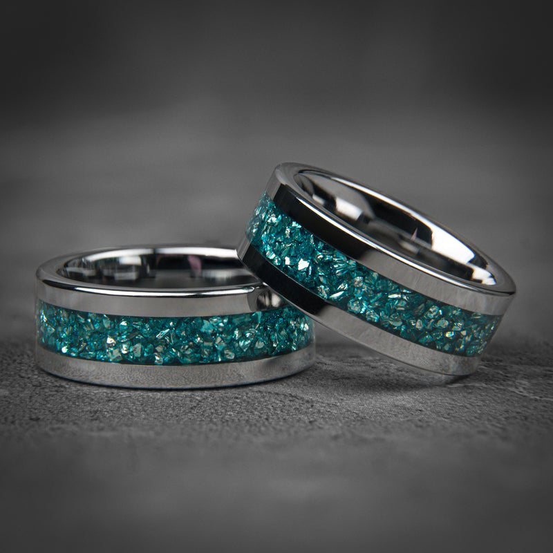 Glacier Crest - Crushed Pacific Blue Opal Silver Tungsten Ring