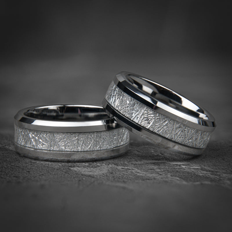 Stellar Vein - Silver Tungsten Meteorite Wedding Ring