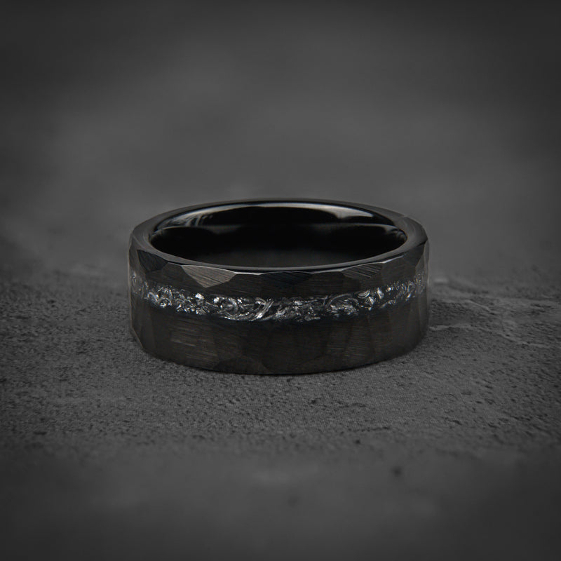 Black & Black - Black Hammered Elegant Wedding Band