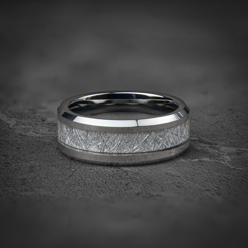 Stellar Vein - Silver Tungsten Meteorite Wedding Ring