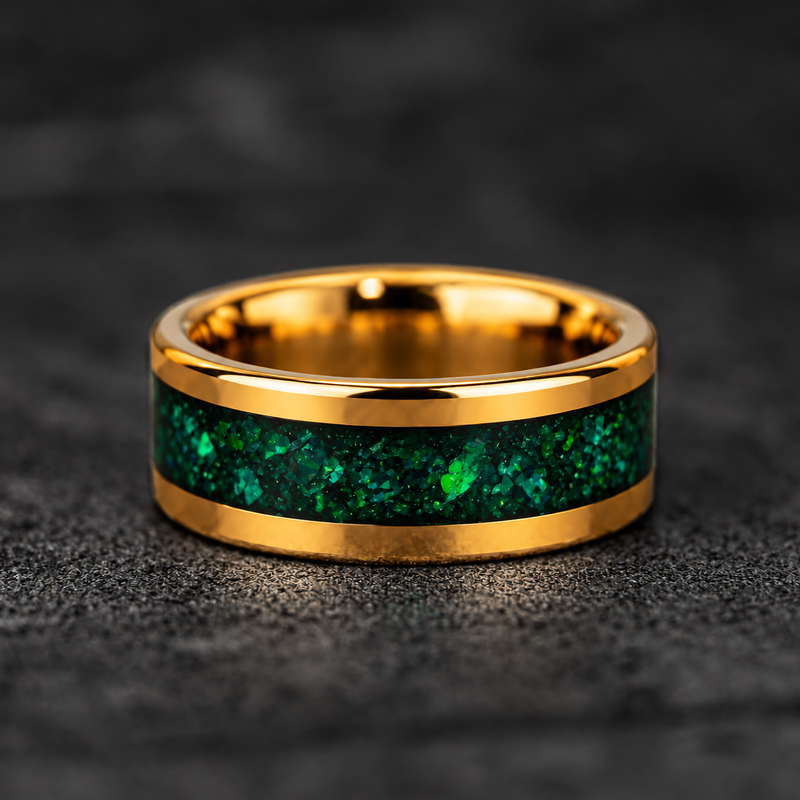 Jade Sovereign - 8mm Yellow Gold Tungsten & Green Jade Ring
