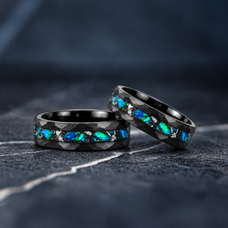 Midnight Tide — Emerald Blue Opal & Meteorite Ring