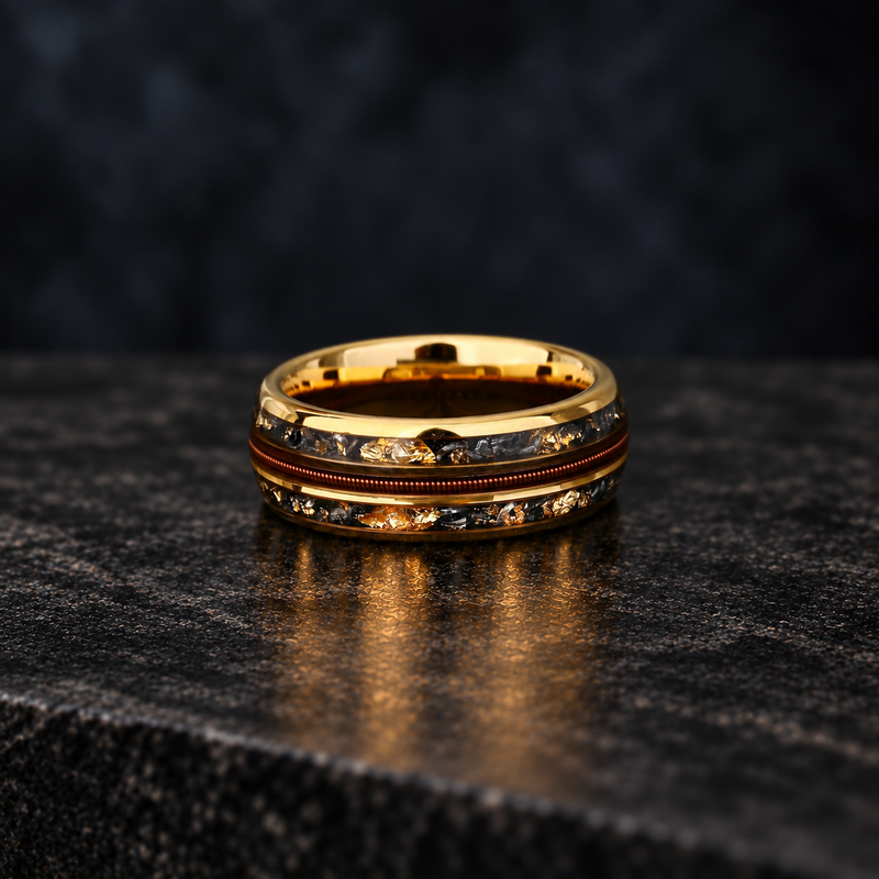 Astral Chord — Meteorite, Gold Leaf & Guitar String Ring
