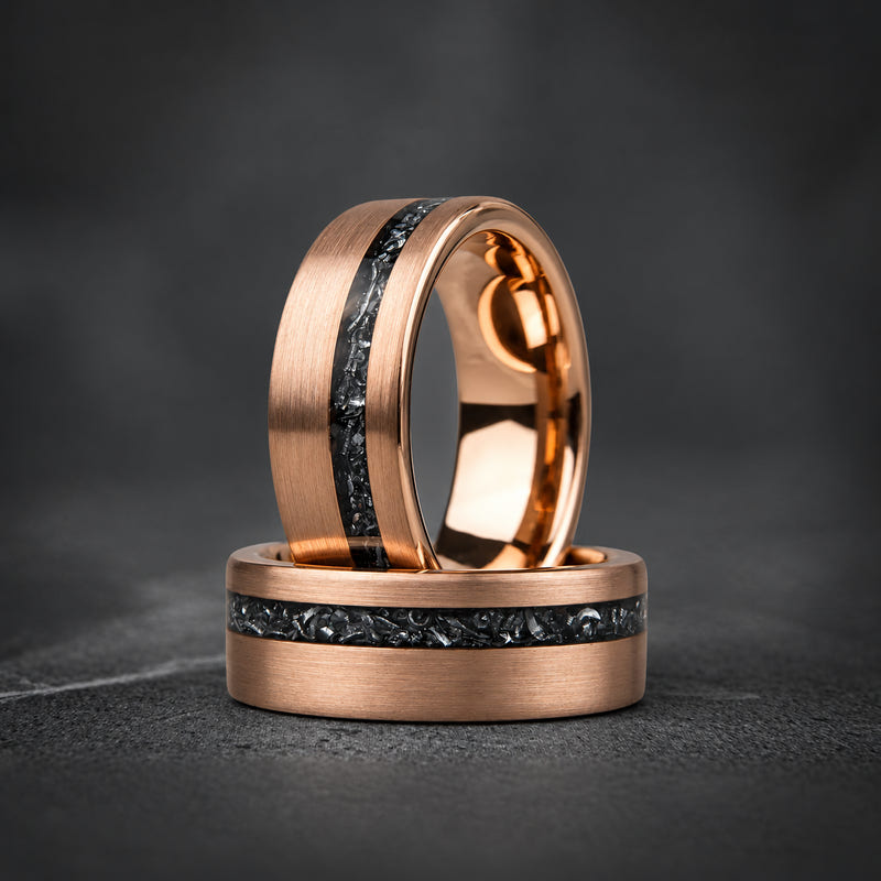 EMBERSTONE - Alliance de mariage en tungstène or rose brossé