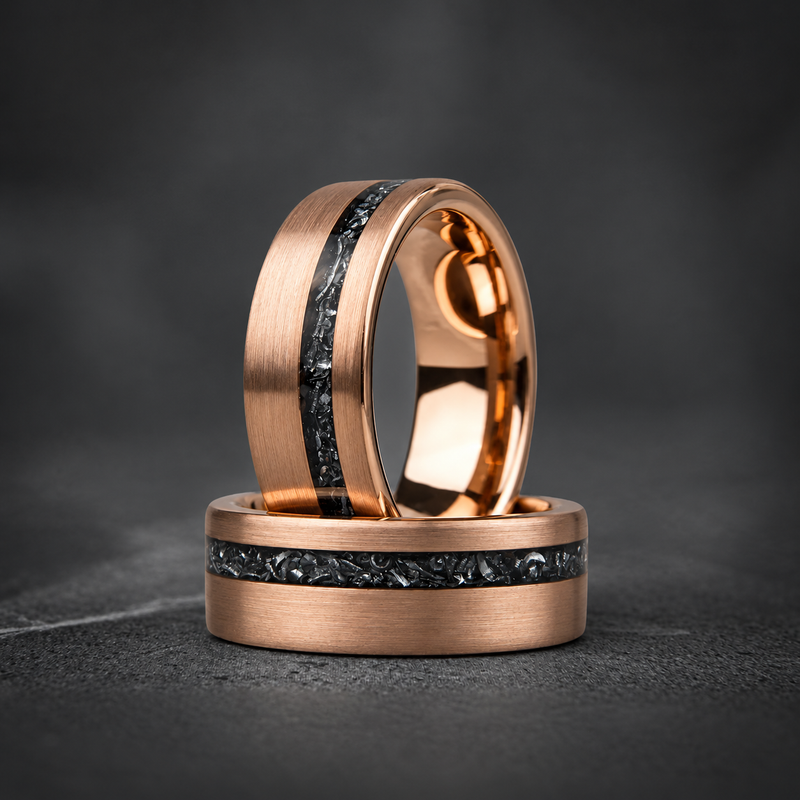EMBERSTONE - Alliance de mariage en tungstène or rose brossé