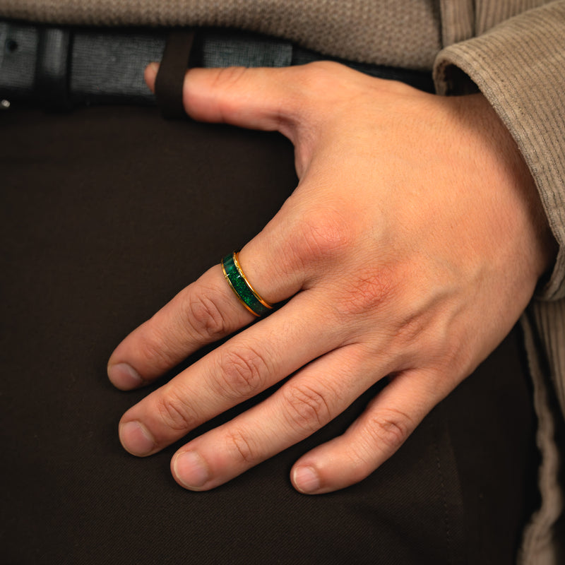 Verdant Crown – Jade & Gold Tungsten Ring