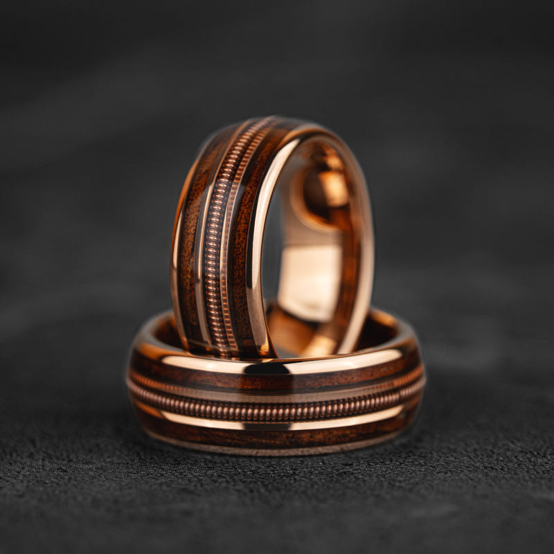 Sonata Forge - Bague en corde de guitare en tungstène rose doré clair