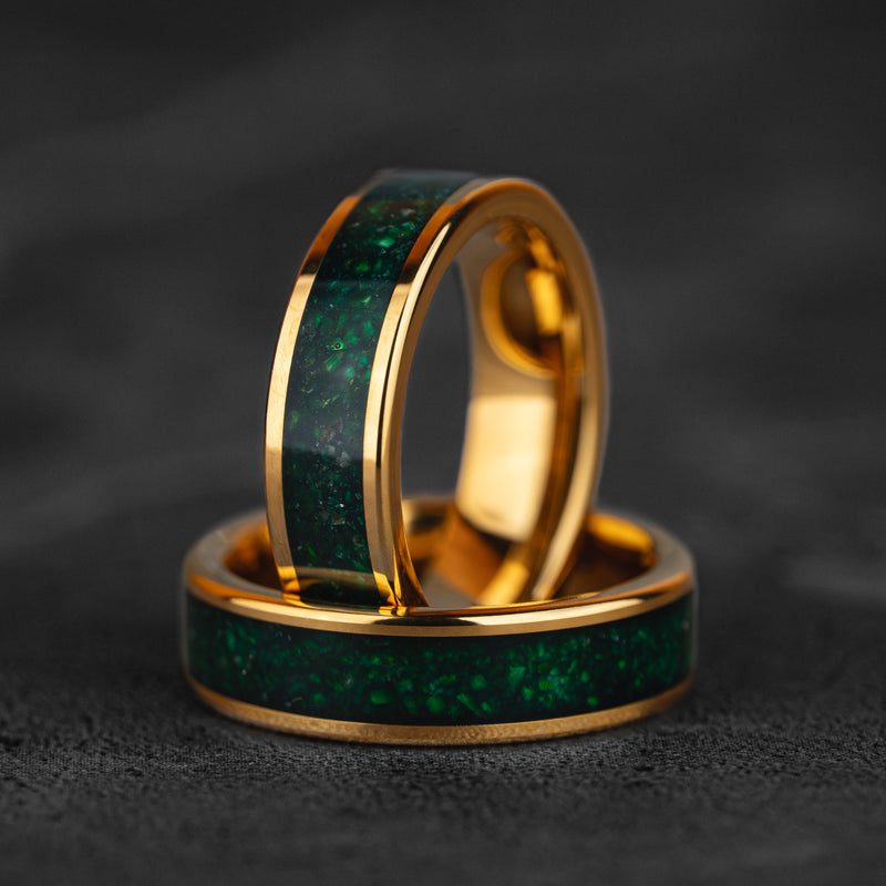 Verdant Crown – Jade & Gold Tungsten Ring