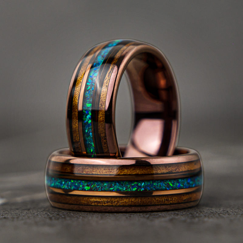 Opalleon - Bague de mariage pour homme en opale verte et bois de rose