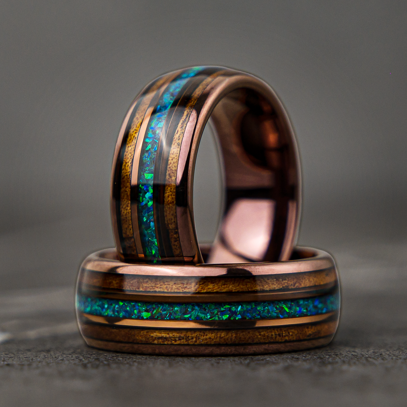 Opalleon - Bague de mariage pour homme en opale verte et bois de rose