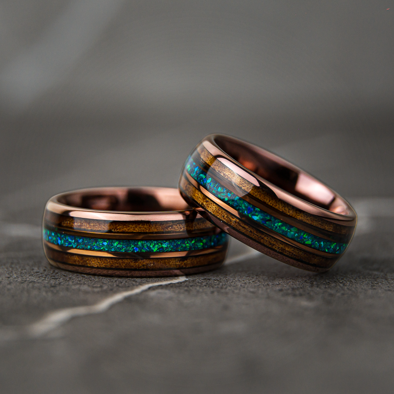 Opalleon - Bague de mariage pour homme en opale verte et bois de rose