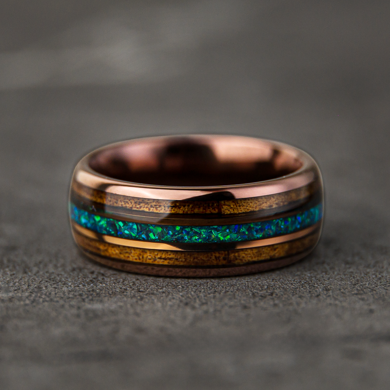 Opalleon - Bague de mariage pour homme en opale verte et bois de rose