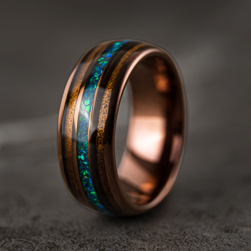 Opalleon - Bague de mariage pour homme en opale verte et bois de rose
