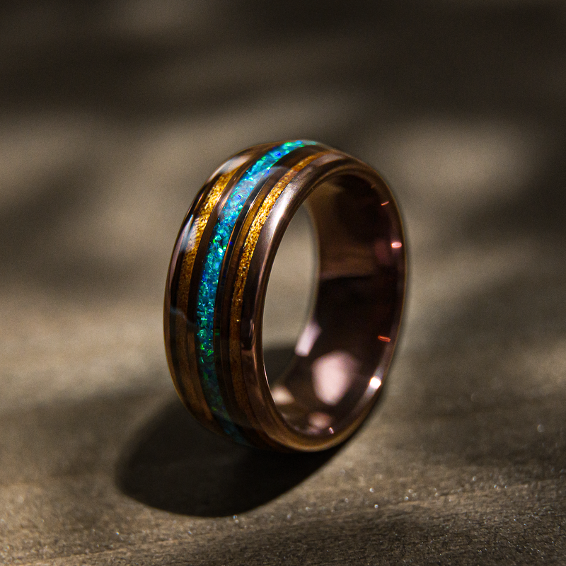 Opalleon - Bague de mariage pour homme en opale verte et bois de rose