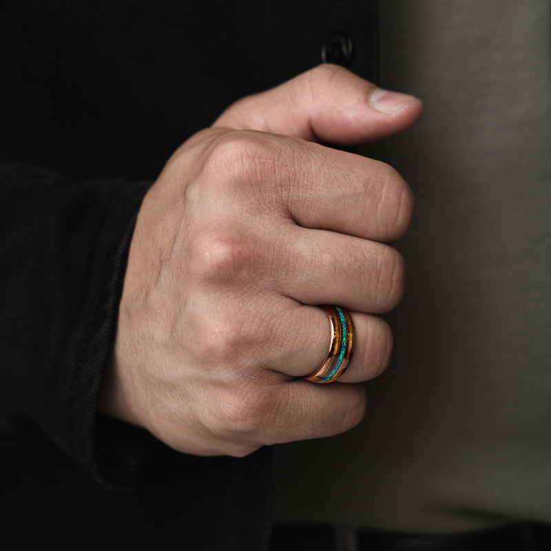Opalleon - Bague de mariage pour homme en opale verte et bois de rose