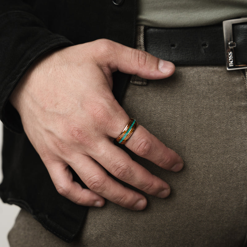 Opalleon - Bague de mariage pour homme en opale verte et bois de rose