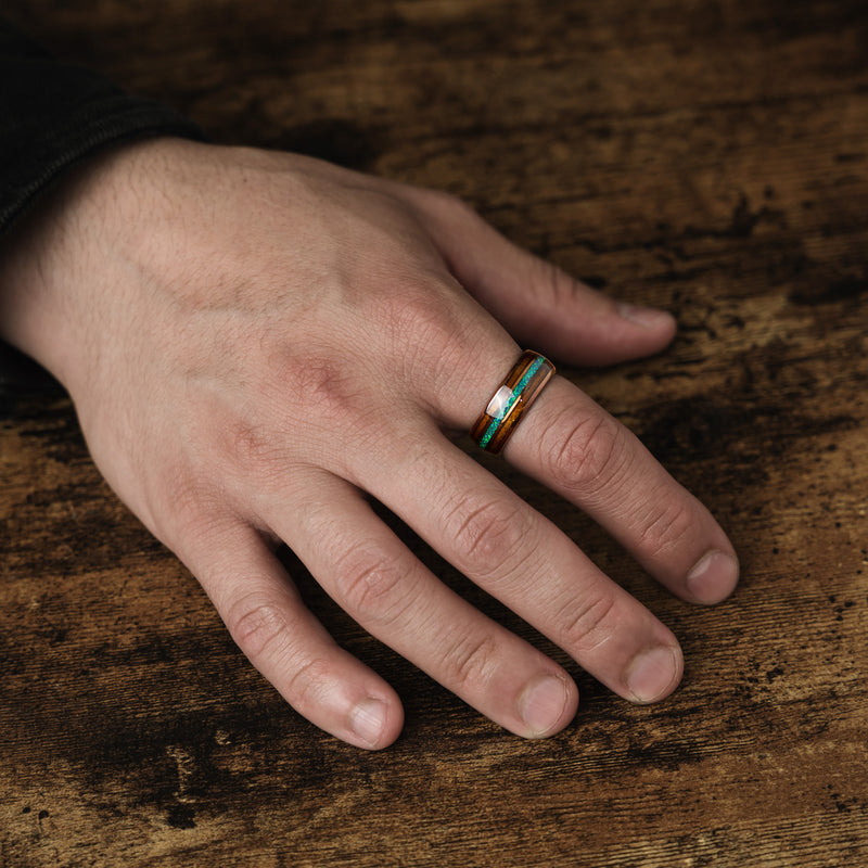 Opalleon - Bague de mariage pour homme en opale verte et bois de rose