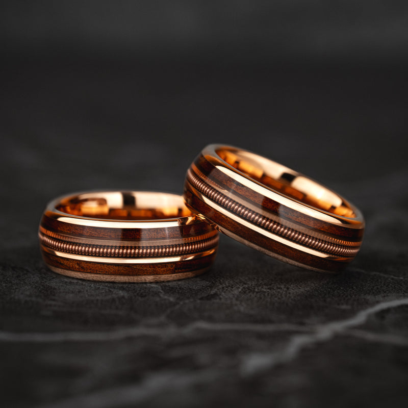 Sonata Forge - Bague en corde de guitare en tungstène rose doré clair
