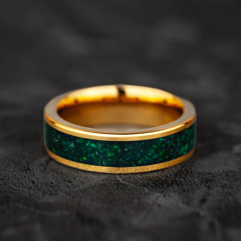 Verdant Crown – Jade & Gold Tungsten Ring