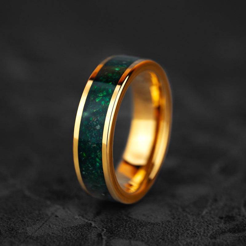 Verdant Crown – Jade & Gold Tungsten Ring