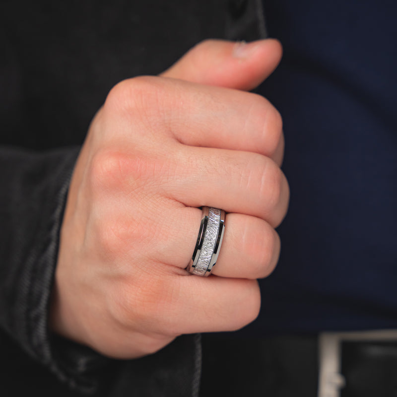 Stellar Vein - Silver Tungsten Meteorite Wedding Ring