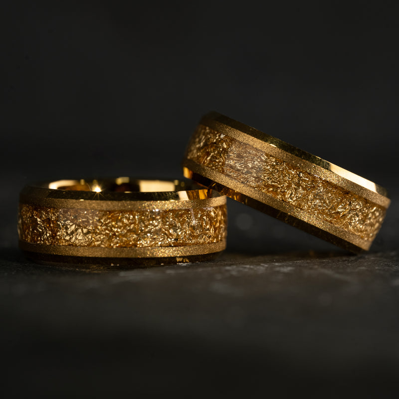 Soleil Doré - Yellow Tungsten Ring with Gold 18k Inlay