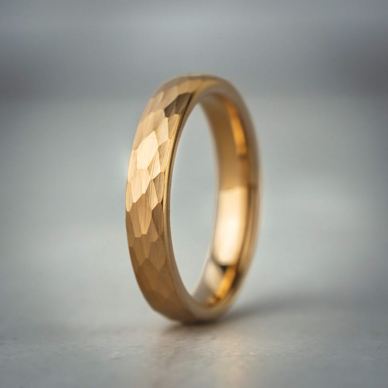 Aurum Edge - 4mm Hammered Tungsten Ring