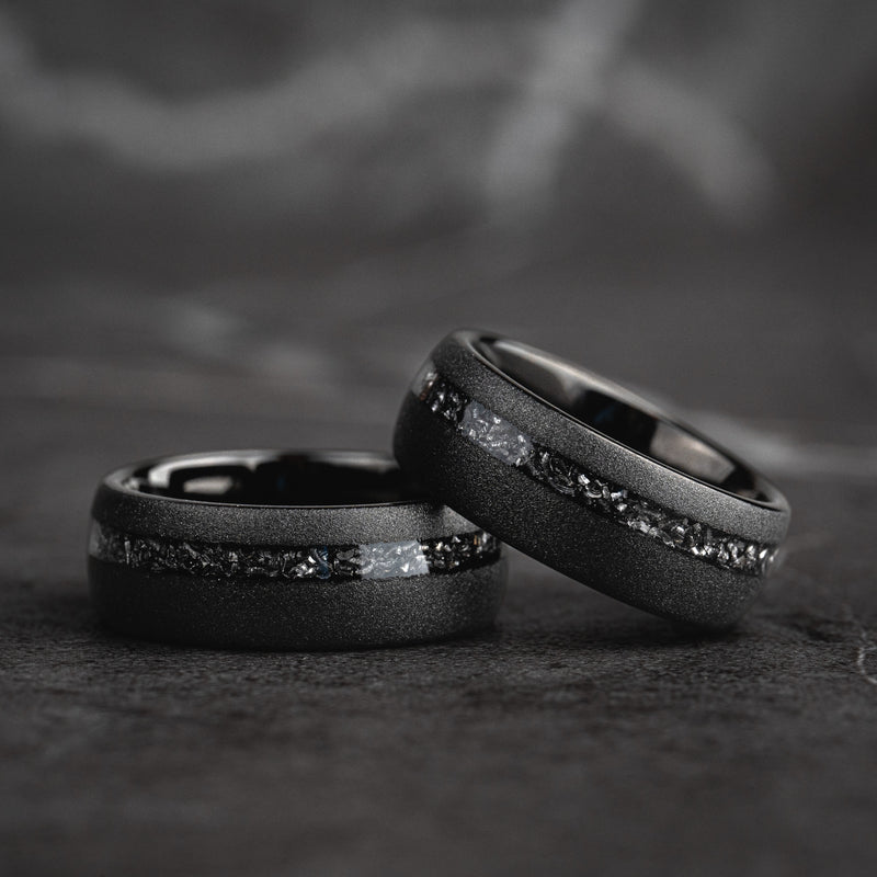 Ombre Veine - Bague en tungstène météorite écrasée noire