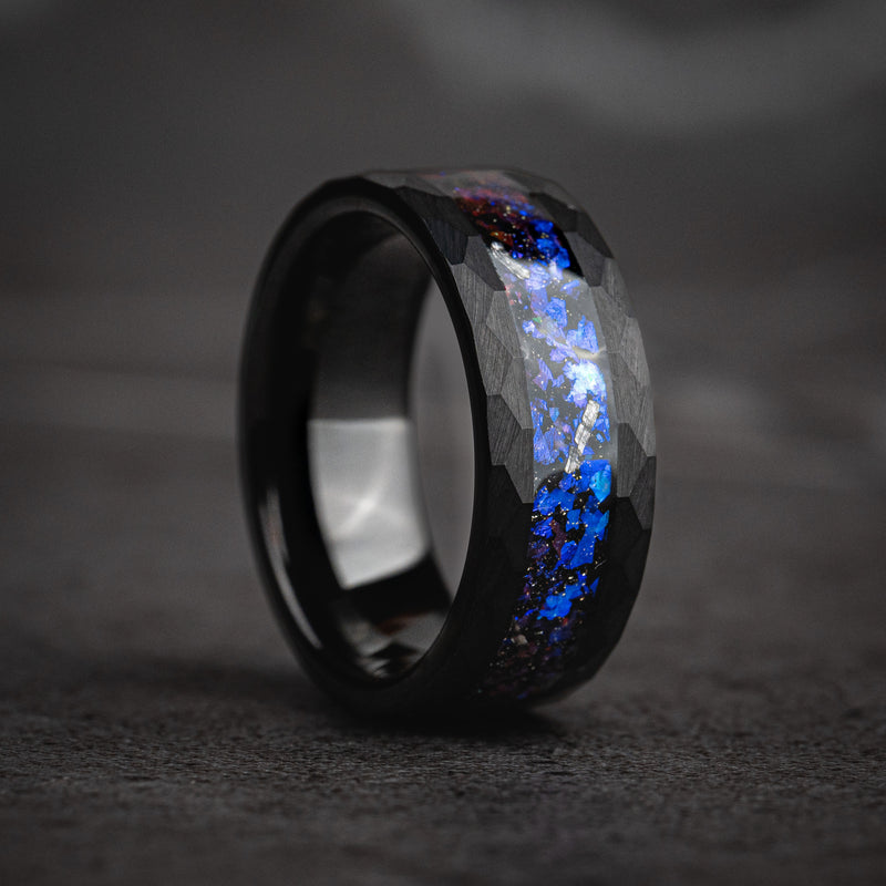 Celestial Core - Galaxy Hammered Black Tungsten Ring
