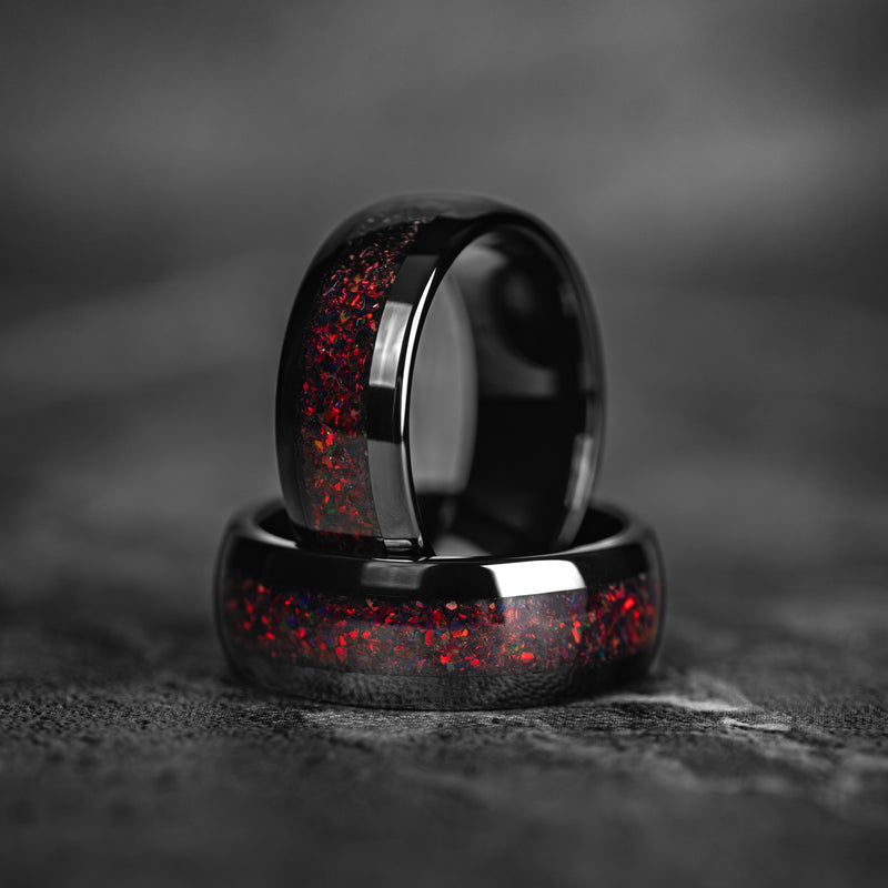 Crimson Ember - Black Garnet Tungsten Ring