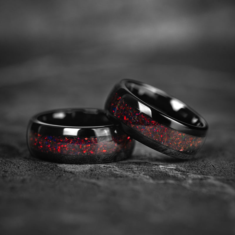 Crimson Ember - Black Garnet Tungsten Ring