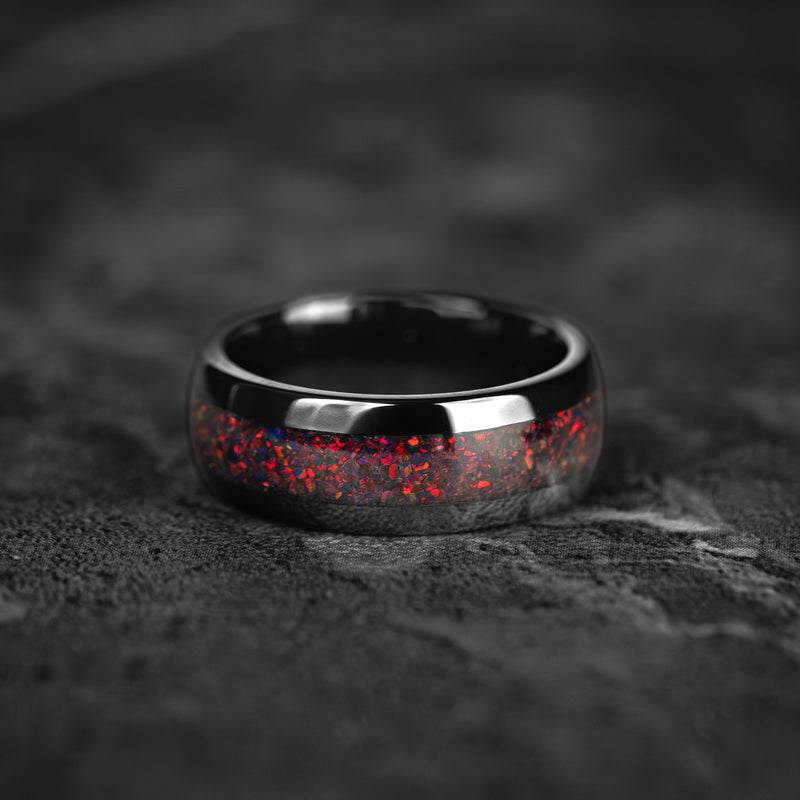 Crimson Ember - Black Garnet Tungsten Ring