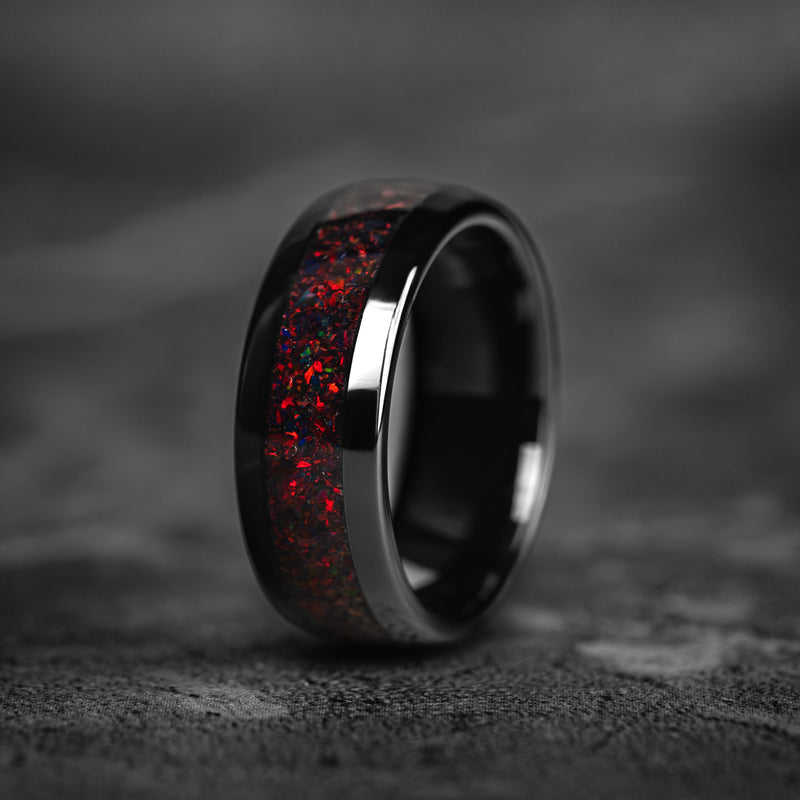 Crimson Ember - Black Garnet Tungsten Ring