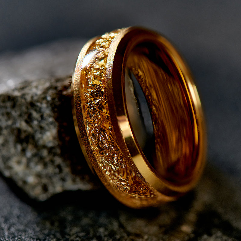 Soleil Doré - Yellow Tungsten Ring with Gold 18k Inlay