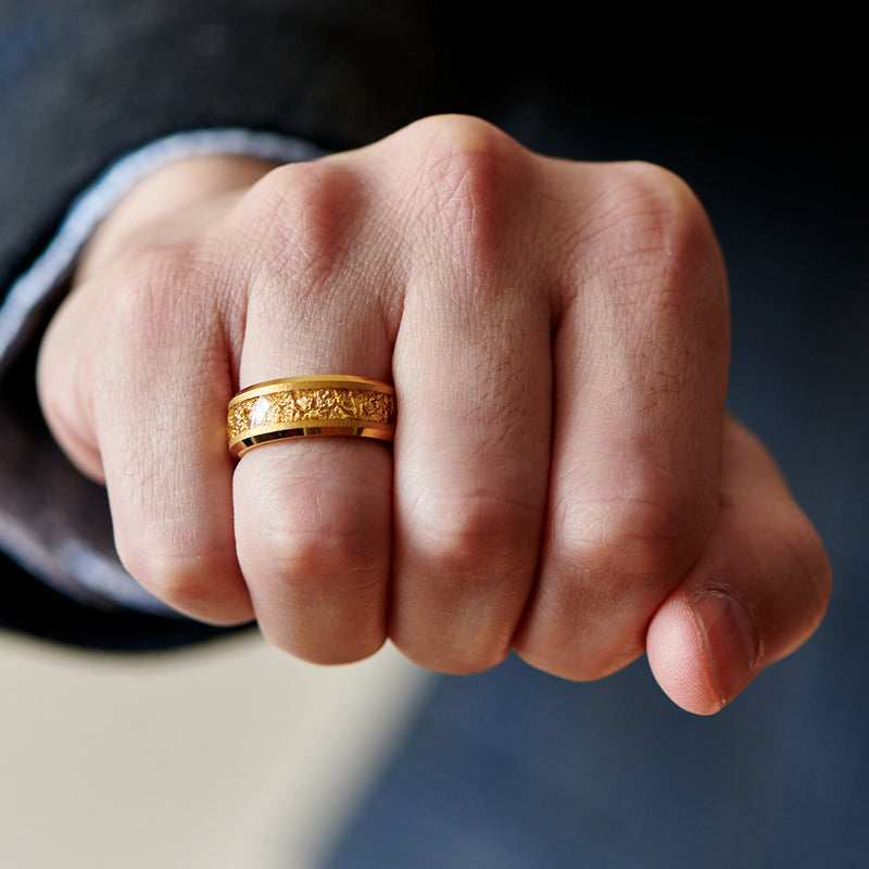 Soleil Doré - Yellow Tungsten Ring with Gold 18k Inlay