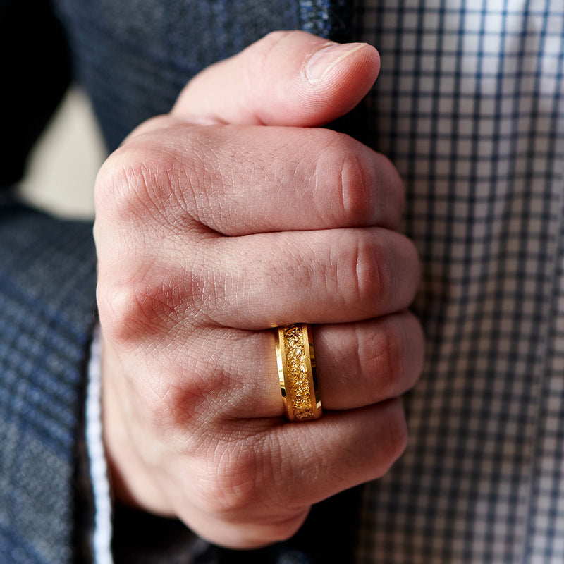 Soleil Doré - Yellow Tungsten Ring with Gold 18k Inlay
