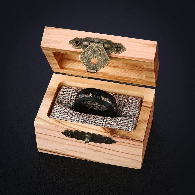 Aurum Meteora - Damascus Steel Ring with Gold Leaf & Meteorite Flakes