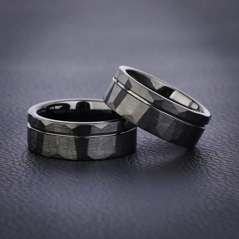 Nocturne Facet - Hammered Tungsten Wedding Ring