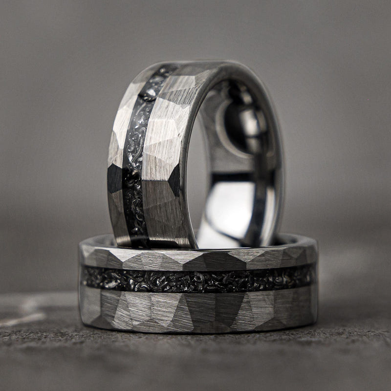 Hammered Birch - Hammered Meteorite Tungsten Mens Wedding Band