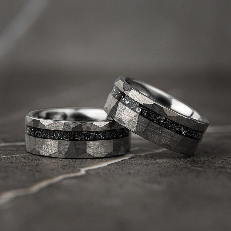 Hammered Birch - Hammered Meteorite Tungsten Mens Wedding Band