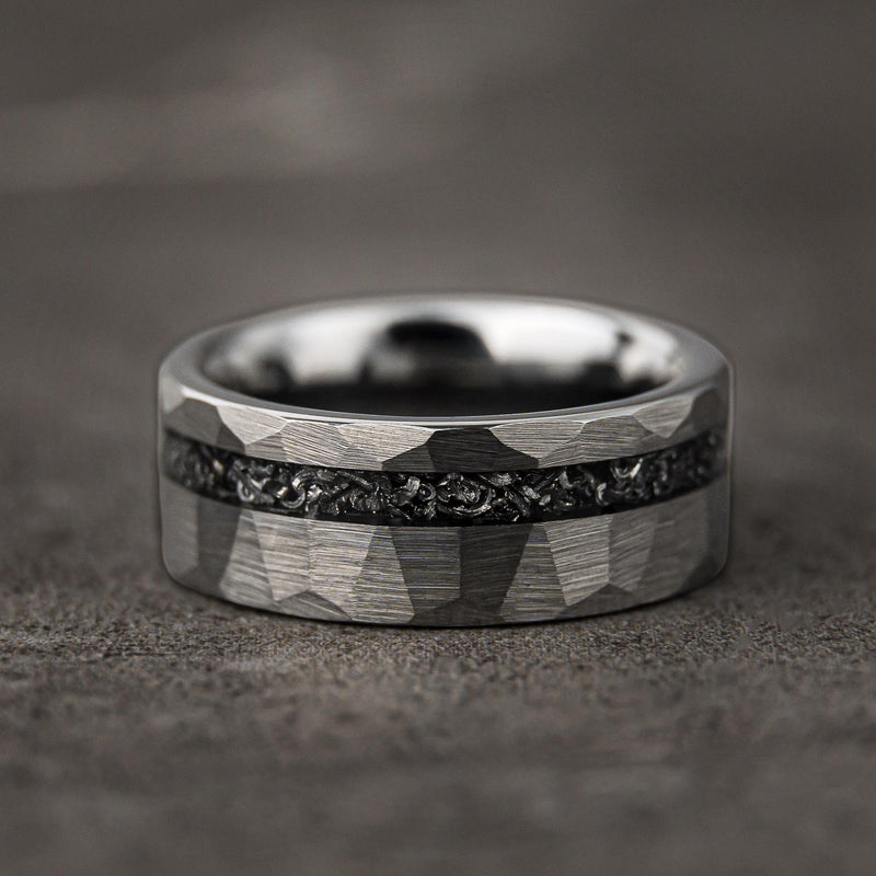 Hammered Birch - Hammered Meteorite Tungsten Mens Wedding Band