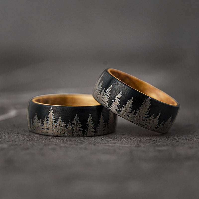 Hidden Forest - Whiskey Barrel Wood Tungsten Ring