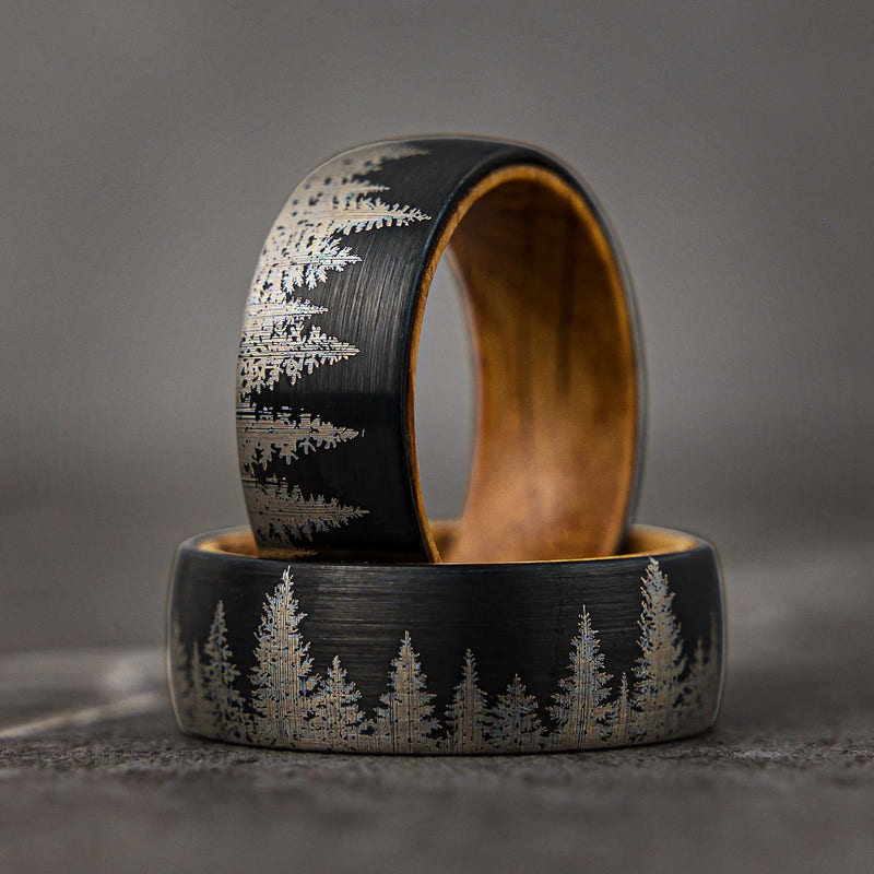 Hidden Forest - Whiskey Barrel Wood Tungsten Ring