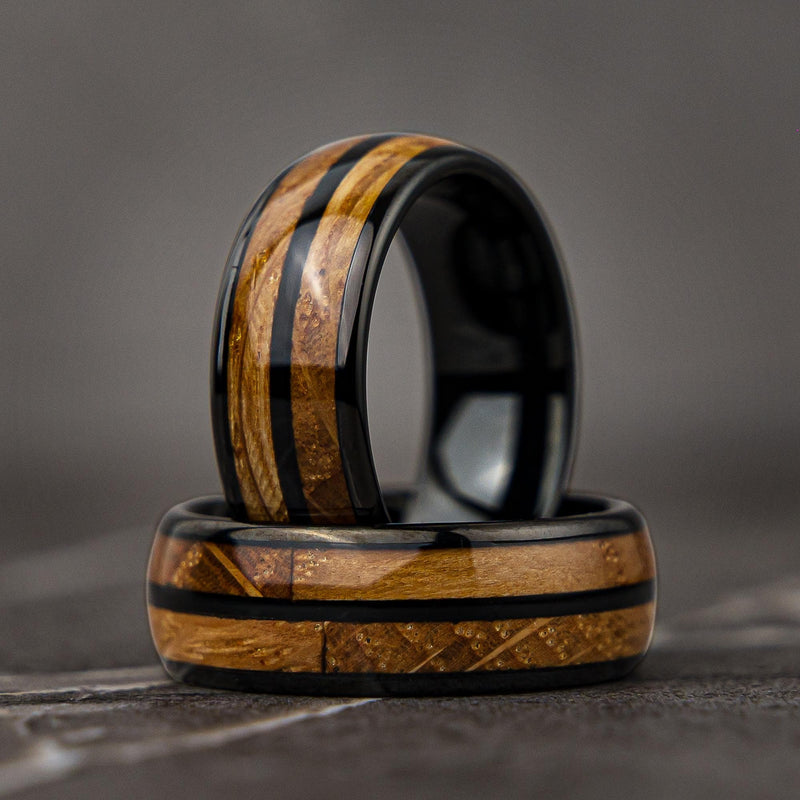 JACK & JACK - Bague incrustée de bois de fût de whisky Double