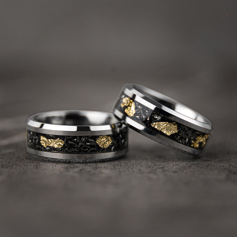 Bague de mariage SKYLEAF Type 1 - Éclats de feuille de tungstène or météorite