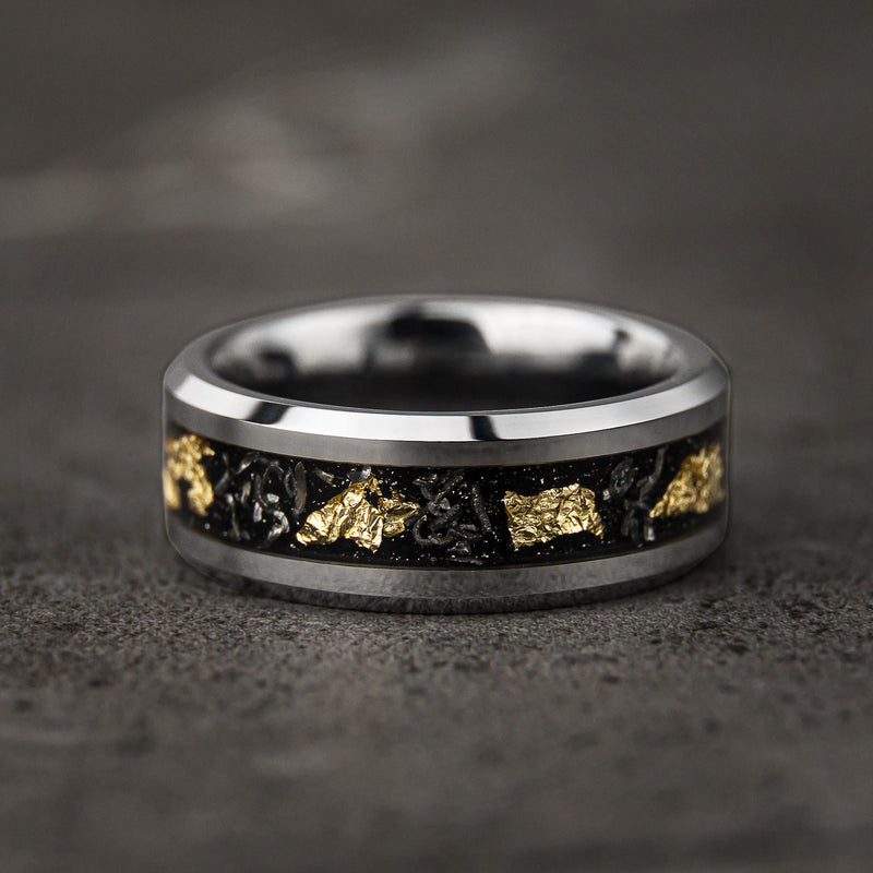 Bague de mariage SKYLEAF Type 1 - Éclats de feuille de tungstène or météorite