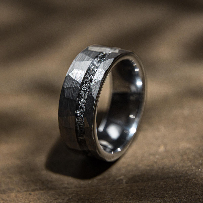 Hammered Birch - Hammered Meteorite Tungsten Mens Wedding Band