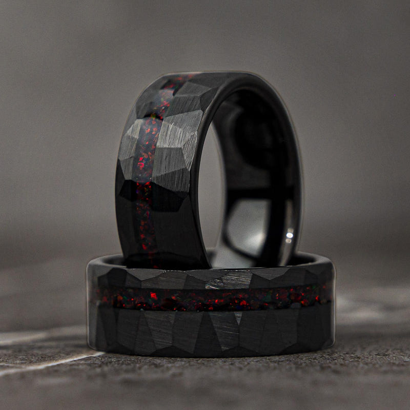 MARTEAU ROUGE - Alliance martelée en opale noire et rouge